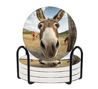 Horienteeon Funny Donkey Coasters with Holder, Animal Decor 4Pcs