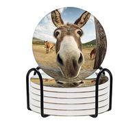 Horienteeon Funny Donkey Coasters with Holder, Animal Decor 6Pcs