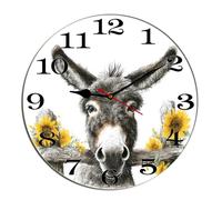 Horienteeon Funny Donkey Sunflower Wall Clock Donkey Lovers Kitchen Living Room Silent Non-Ticking Decorative Clock Battery Operated Bedroom Home Decorative Round 10"