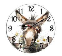 Horienteeon Funny Donkey Sunflower Wall Clock Donkey Lovers Wooden Silent Non-Ticking Desk Clock Decorative For Living Room Home Office School Kitchen Wall Decoration Round 10"