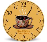 Horienteeon Funny Kitchen Good Coffee Good Mood Wall Clock 25cm, Battery Operated Non Ticking Silent Wall Clocks, Modern Round Clock Decor for Cafe Dining Room Restaurant Decoration