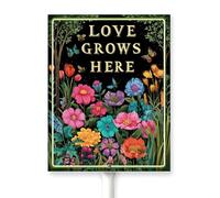 Horienteeon Garden Sign Love Grows Here Aluminum Lawn Signs With Stake Caution Warning Wildflowers Flowerbed Rustproof Outdoor Aluminum Lawn Grass Street Decorations For Home Garden 6x4.6inch
