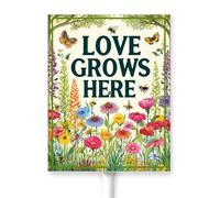 Horienteeon Garden Sign Love Grows Here Aluminum Lawn Signs With Stake Caution Warning Wildflowers Flowerbed Rustproof Aluminum Street Lawn Grass Outdoor Decorations Home Herb Farm 7x8.8inch