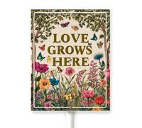 Horienteeon Garden Sign Love Grows Here Aluminum Lawn Signs With Stake Caution Warning Wildflowers Flowerbed Street Lawn Grass Outdoor Decoration Rustproof Sturdy Aluminum For Yard 7x8.8inch