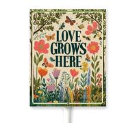 Horienteeon Garden Sign Love Grows Here Aluminum Lawn Signs With Stake Caution Warning Wildflowers Flowerbed Aluminum Decoration Rustproof Street Lawn Grass For Outdoor Stake Set 7x8.8inch