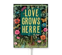Horienteeon Garden Sign Love Grows Here Aluminum Lawn Signs With Stake Neighborhood Street Aluminum Warning Wildflowers Lawn Grass Garden Farmhouse Ranch Farm Outdoor Decor 7x8.8inch
