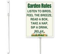Horienteeon Garden Sign With Stake Garden Rules Aluminium Sign 6X4.6Inch Wildflower Sign Decorative Flower Sign Outdoor Garden Signs Yard Grass Lawn Art And 11.6" Stake Kit