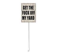 Horienteeon Get The Fuck Off My Yard Yard Sign With Stakes Aluminum Metal Sign 6x4.6inch Funny No Soliciting Door Signs For Offices Business Hanging Decor Sign For Lawn 11.6”Tall Stake