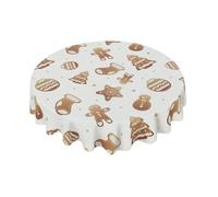 Horienteeon Gingerbread Christmas Round Tablecloth Stain Resistance Polyester Christmas Table Cloth for Kitchen Buffet Parties and Camping-Christmas Holiday 152cm