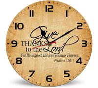 Horienteeon Give Thanks To The Lord For He Is Good Wooden Clock 25cm Silent Non-Ticking Battery Operated Wall Clock, Wood Christian Jesus Decor Wall Clocks for Living Room, Kitchen, Bedroom