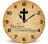 Horienteeon Give Thanks To The Lord For He Is Good Wooden Wall Clocks Art Silent Non-Ticking Wall Clock, Unique/Funny Christian Jesus Gift Wall Clock for Kitchen Bathroom