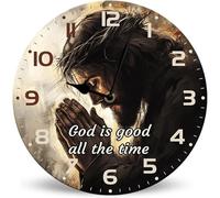 Horienteeon God Is Good All The Time Wood Clock 25cm Battery Operated Non-Ticking Wall Clock, Rustic Jesus Christ God Decor Wall Clocks for Living Room, Kitchen, Bathroom, Bedroom, Office