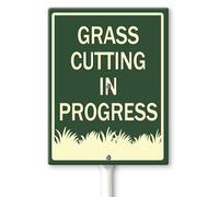 Horienteeon Grass Cutting In Progress Yard Sign with Stakes 17.5×22cm, Sturdy Aluminum Yard Signs Rust Free, Keep Off The Grass Yard Sign, Stay Off Grass LawnSigns, Easy to Install