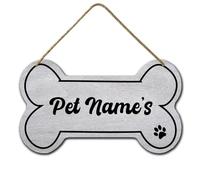 Horienteeon Gray Personalized Pet Name's Bone Sign 21cmx12cm, Cute Custom Dogs Name's House Wood Signs, Bone Shape Sign, Pet Signs Decorative for Kennel Home Farmhouse Pet's Gift