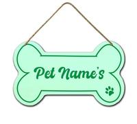 Horienteeon Green Personalized Dog Bone Sign 21cmx12cm, Cute Custom Dog House Wood Sign Decor, Pet Paw Custom Name Pet Signs Plaque Wall Decorative, Custom Kennel Nameplate