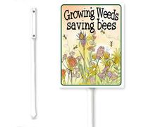 Horienteeon Growing Weeds Saving Bees Yard Sign With Stake No Mow Zone Garden Lawn Signs Wildflowers Aluminum Decoration Rustproof Street Lawn Grass For Outdoor Stake Set 6x4.6inch