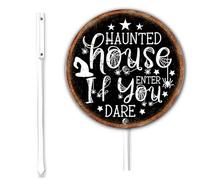 Horienteeon Halloween Sign With Stake Haunted House If You Enter Dare Halloween Yard Sign Gothic Scary Bat Ghost Witch Haunted House Outdoor Aluminum Decorations For Home Garden Lawn Round 9.2inch