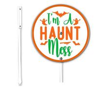 Horienteeon Halloween Sign With Stake I'm a Haunt Mess Halloween Yard Sign Gothic Scary Bat Ghost Witch Haunted House Aluminum Decoration Outdoor Garden Holiday Party Lawn Grass Round 9.2inch