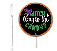 Horienteeon Halloween Sign With Stake Witch Way To The Candy Halloween Yard Sign Gothic Scary Bat Ghost Witch Haunted House Aluminum Plaque For Outdoor Garden Decoration Easy Install Round 9.2inch