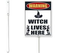 Horienteeon Halloween Witches Yard Sign Witch Lives Here Yard Sign 6x4.6inch Halloween Outdoor Aluminum Scary Ghost Boo Holiday Decorations Yard For Home Garden Lawn