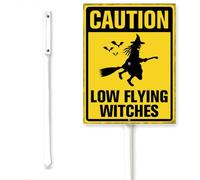 Horienteeon Halloween Yard Sign With Stake Caution Low Flying Witches Scary Boo Rustproof Neighborhood Street Business Farm Home Lawn Walkway Ground Porch Aluminium Decorations 8x12"