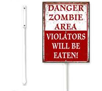 Horienteeon Halloween Yard Sign With Stake Danger Zombie Violators Will Be Eaten! Witches Boo Scary Garden Rustproof Outdoor Aluminum Plaque Decorations Yard Supplies For Home Garden Lawn 8x12"