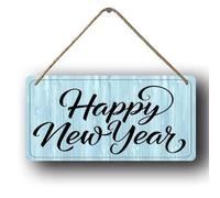 Horienteeon Happy New Year Christmas Front Door Sign Merry Hanging Sign Wooden Wall Sign, Rustic Holiday Xmas Decor For Home Window Wall Farmhouse Decorations 8x16inch