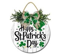 Horienteeon Happy St Patricks Day Sign Front Door Decor Round Wooden St. Patrick's Day Decoration Shamrock Door Wreath for Home Decor Party Outdoor Indoor 30cm