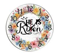 Horienteeon He Is Risen Wall Clock Easter Jesus Religious Floral Wooden Spring For Kitchen Bathroom Silent Non Ticking Decorative Clock Battery Operated Home Office Living Room Decor Round 12"