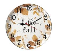 Horienteeon Hello Fall Wall Clock Autumn Maple Leaves Thanksgiving Wooden Decorative Wooden Battery Operated Quartz Silent Hanging Clock For Bedroom Living Room Coffee Bar Round 10"