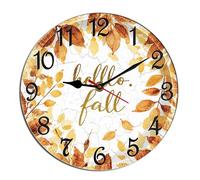 Horienteeon Hello Fall Wall Clock Autumn Maple Leaves Thanksgiving Wooden Silent Non-Ticking Desk Clock Decorative For Living Room Home Office School Wall Decoration Round 10"