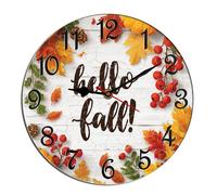 Horienteeon Hello Fall Wall Clock Autumn Maple Leaves Wooden Clock For Living Room, Battery Operated Easy To Read Bedroom, Bathroom And Kitchen Housewarming Seasonal Round 10"