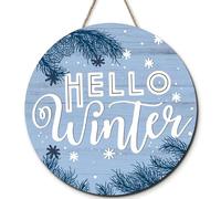 Horienteeon Hello Winter Front Door Sign Door Decoration Wreath Winter Welcome Sign Snow Front Door Wreath for Home Indoor Outdoor Farmhouse Wall Window Decoration 30cm