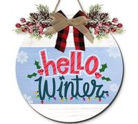 Horienteeon Hello Winter Wood Snowflake Sign Round Wall Hanging Plaque Bathroom Rustic Wooden Sign Farmhouse Home Wall Art for Home Living Room Bathroom Decor 30cm