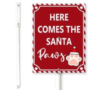 Horienteeon Here Comes The Santa Paws Yard Sign with Stakes 17.5×22cm, Sturdy Aluminum Yard Signs Rust Free, Merry Christmas Sign Decorations, Santa Stop Here Driveway Sign for Neighbor Gift