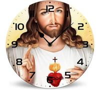 Horienteeon Holy Jesus Christ Wooden Wall Clock 25cm Silent Non-Ticking Battery Operated Wall Clock, Decorative Jesus Praying Wall Clocks for Bedroom, Kitchen, Home, Living Room, Office, Hotel