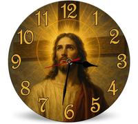 Horienteeon Holy Jesus Cross Wood Clock 25cm Battery Operated Non-Ticking Wall Clock, Wood Holy Jesus God Decor Wall Clock for Office Room, Living Room, Bedroom or Kitchen