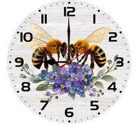 Horienteeon Honey Bee Wall Clock Battery Operated Non Ticking Silent Quartz Analog 25cm Round Rustic Farmhouse Clock Retro Decor for Home Kitchen Living Room Bathroom