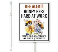 Horienteeon Honey Bees Hard at Work Yard Sign with Stakes 20×30cm, Sturdy Aluminum Yard Signs Rust Free, Bee Warning Sign, Funny Bee Sign Decor for Home Garden Yard, Caution Bee Sign