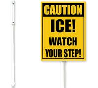 Horienteeon Ice! Watch Your Step Yard Sign With Stake Caution Security Yard Sign 6x4.6inch Rustproof Outdoor Aluminum Winter Sign Decorations Supplies For Home Garden Lawn