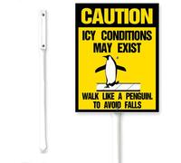 Horienteeon Icy Conditions May Exist,Walk Like a Penguin Aluminium Metal Sign Winter Snowfield Ice Surface Caution Warning Security Yard Sign With Stake Outdoor Decorations Home Garden Lawn 7x8.8"