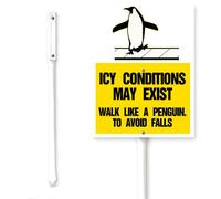 Horienteeon Icy Conditions May Exist,Walk Like a Penguin Aluminium Metal Sign Winter Snowfield Ice Surface Caution Warning Security Yard Sign With Stake Decoration Sturdy Plaque For Outdoor 7x8.8"