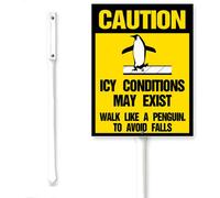 Horienteeon Icy Conditions May Exist,Walk Like a Penguin Aluminium Metal Sign Winter Snowfield Ice Surface Caution Warning Security Yard Sign With Stake Garden Decoration Plaque For Outdoor Use 7x8.8"