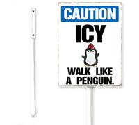 Horienteeon Icy,Walk Like a Penguin Aluminium Metal Sign Winter Snowfield Ice Surface Caution Warning Security Yard Sign With Stake Outdoor Plaque Decorations For Home Garden Lawn 8x12"