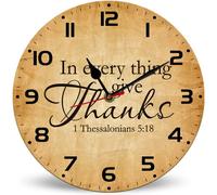 Horienteeon In The Thing Give Thanks Wooden Clock 25cm Silent Non-Ticking Battery Operated Wall Clock, Rustic Farmhouse Holy Jesus God Wall Clock for Office Room, Bedroom or Kitchen