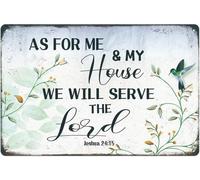 Horienteeon Inspirational Decor As for Me and My House We Will Serve The Lord Joshua 24:15 Christian Bible Verse Wall Art 20x30cm Aluminum Metal Sign for Living Room Bathroom Kitchen
