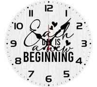 Horienteeon Inspirational Quote Wall Clock Every Day is a New Beginning Sign Battery Operated Non Ticking Silent Quartz Analog 25cm Round Wooden Clocks for Home Kitchen Living Room Bathroom