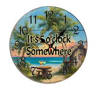 Horienteeon It's 5 o'Clock Somewhere Wall Clock Ti*Ki Bar Wooden Decorative Silent Non-Ticking Desk Clock Decorative For Living Room Home Office School Kitchen Wall Decoration Round 12"