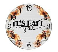 Horienteeon It's Fall y'all Wall Clock Fall Thanksgiving Wooden Kitchen Non Ticking Silent Quartz Bedroom Living Room Office Gym Bathroom Patio Decor Decorative Clocks Shop Hotel Round 10"