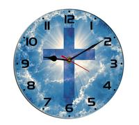 Horienteeon Jesus God Cross Wall Clock Bible Holy Clouds Gospel Religious Wooden Kitchen Living Room Silent Non-Ticking Decorative Clock Battery Operated Bedroom Home Decorative Round 10"